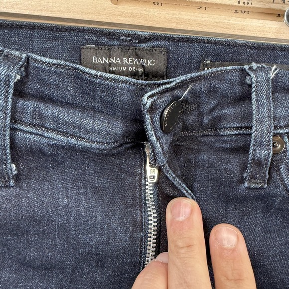 Banana Republic Jeans Womens 29 Mid Rise Crop Flare Raw Hem Dark Wash Denim - Picture 8 of 13